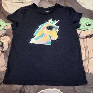 Old Navy Black T-Shirt with Colorful Unicorn